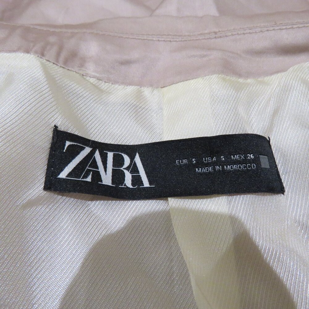 ZARA Long Buttoned Collared Satin Blazer in Blush Pink Pastel Preppy - Size S - Picture 14 of 14